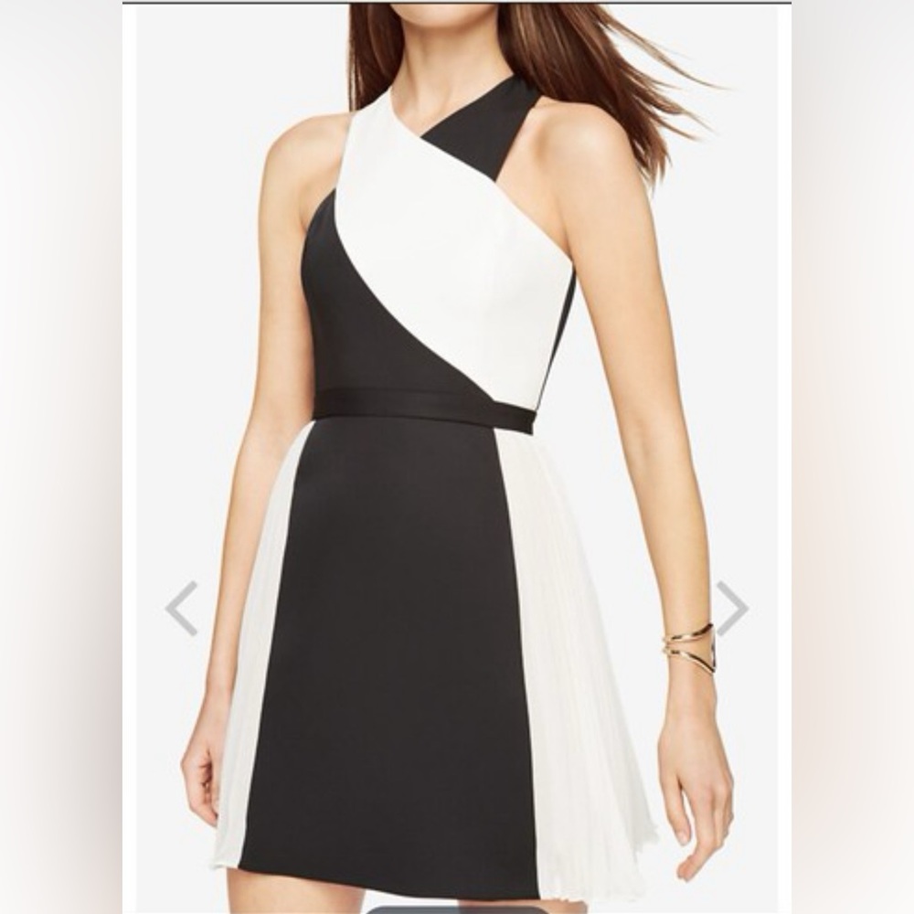 BCBG White and Black High neck open back dress